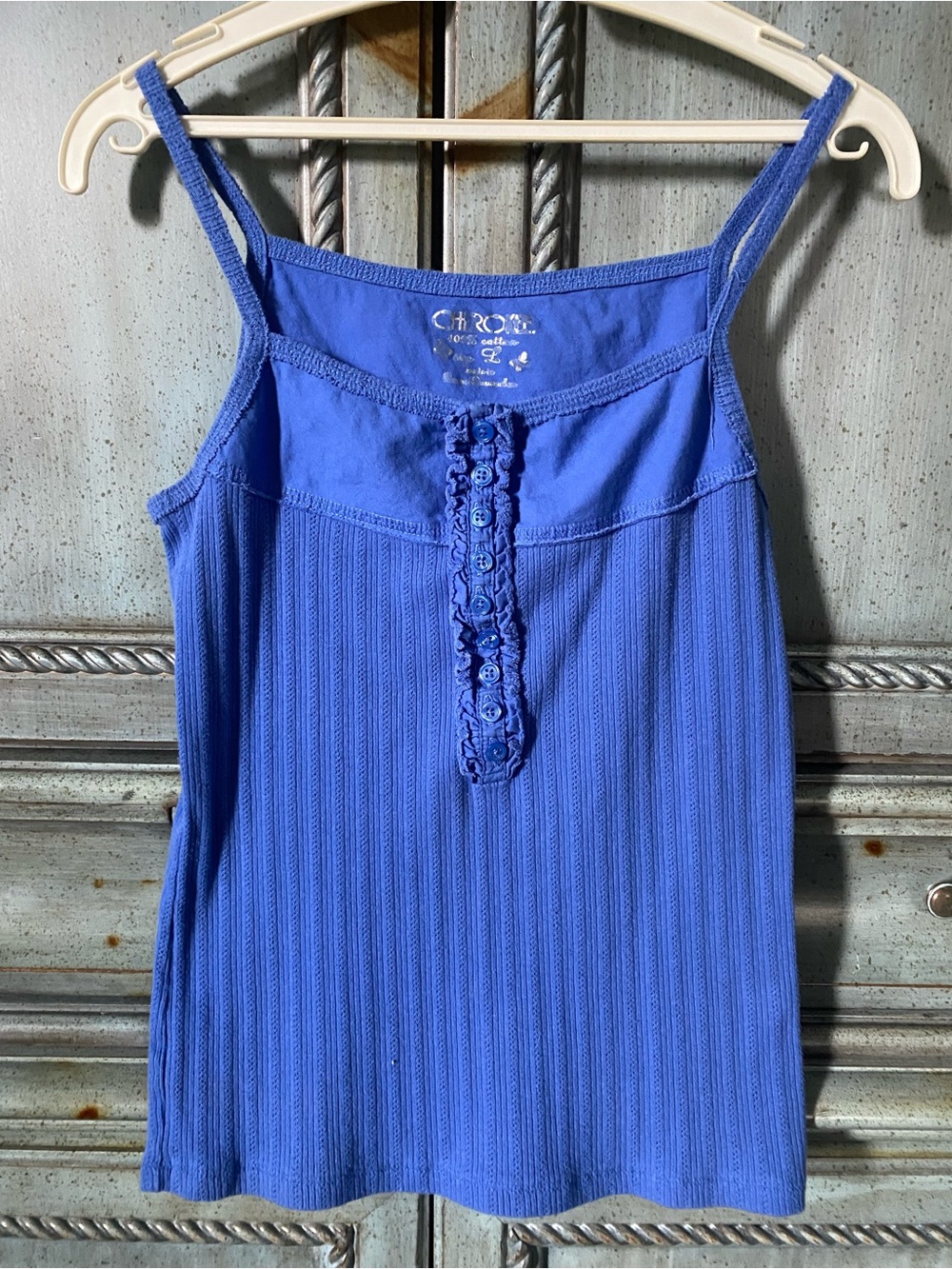 Cherokee Vibrant Blue Ribbed Camisole with Spaghetti Straps and Button Placket